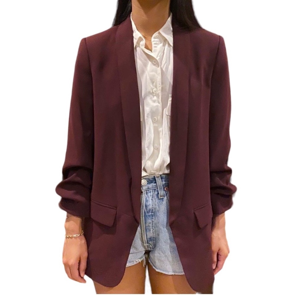 NWT Zara Burgundy Wine Crepe Oversized Boyfriend Blazer